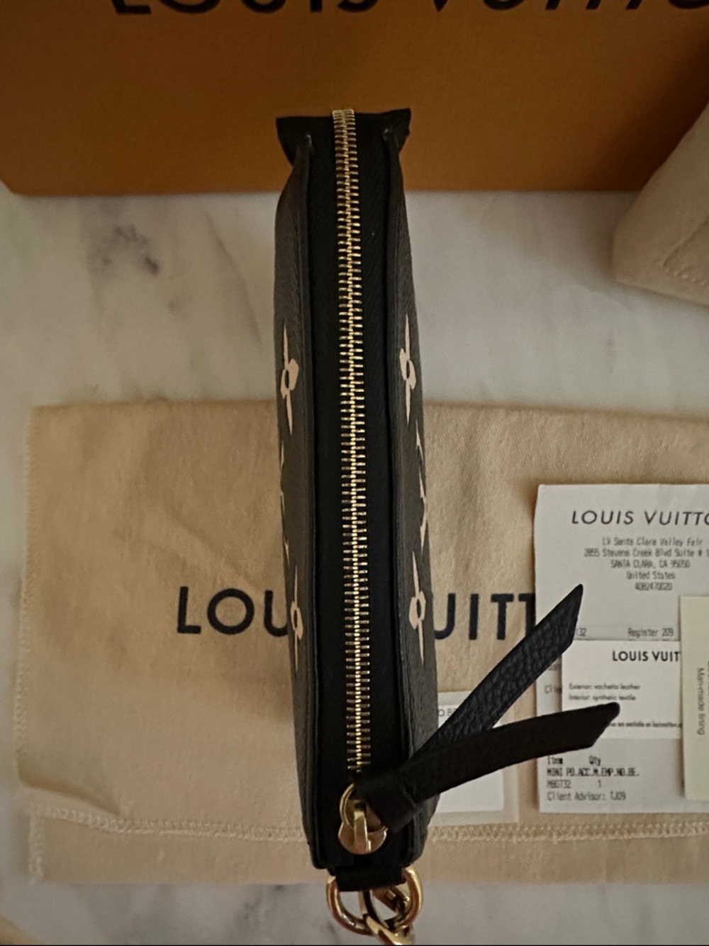 Louis Vuitton Black with Cream Monogram Mini Pochette Wristlet - Picture 7 of 10